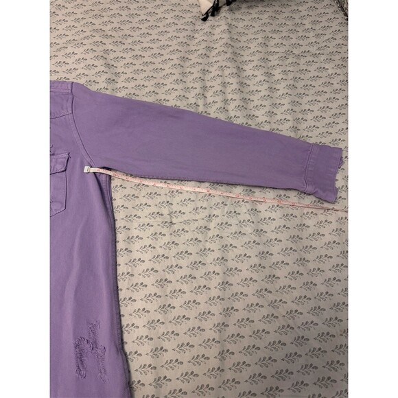 American Bazi Shacket Jacket Womens M Lavender Distressed Frayed Snap - Picture 2 of 7